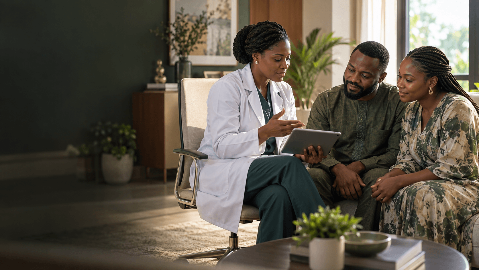 Fertility specialist consulting with a couple